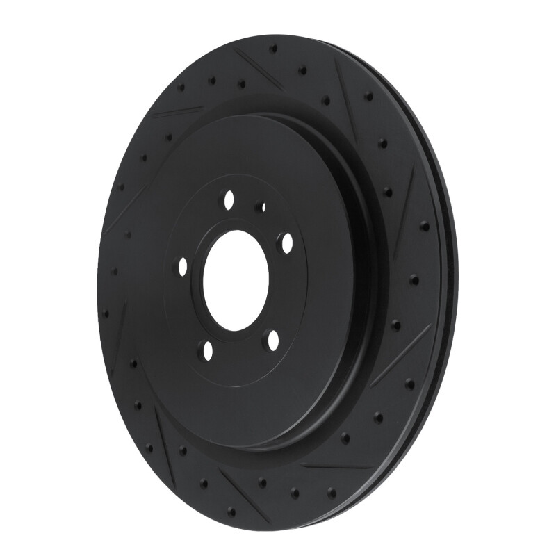 Ford Mustang Brake Rotor (1) - Rear Right - R1 Concepts - Drilled & Slotted - Black - `13-`14